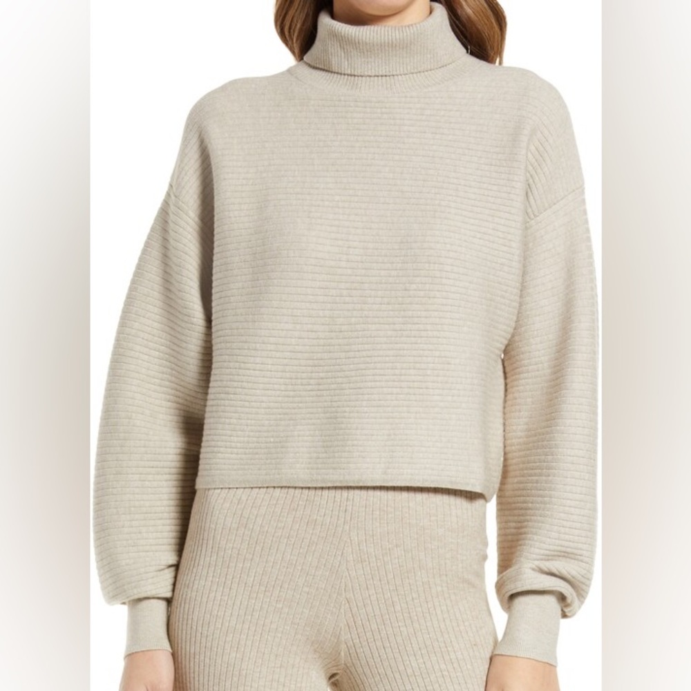 Good American Cozy Beige Turtleneck Sweater